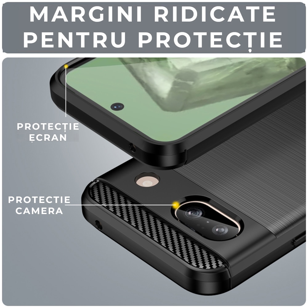 Husa pentru Google Pixel 8a Daden Carbon Flexibila Antisoc, Hybrid Antisoc, Negru
