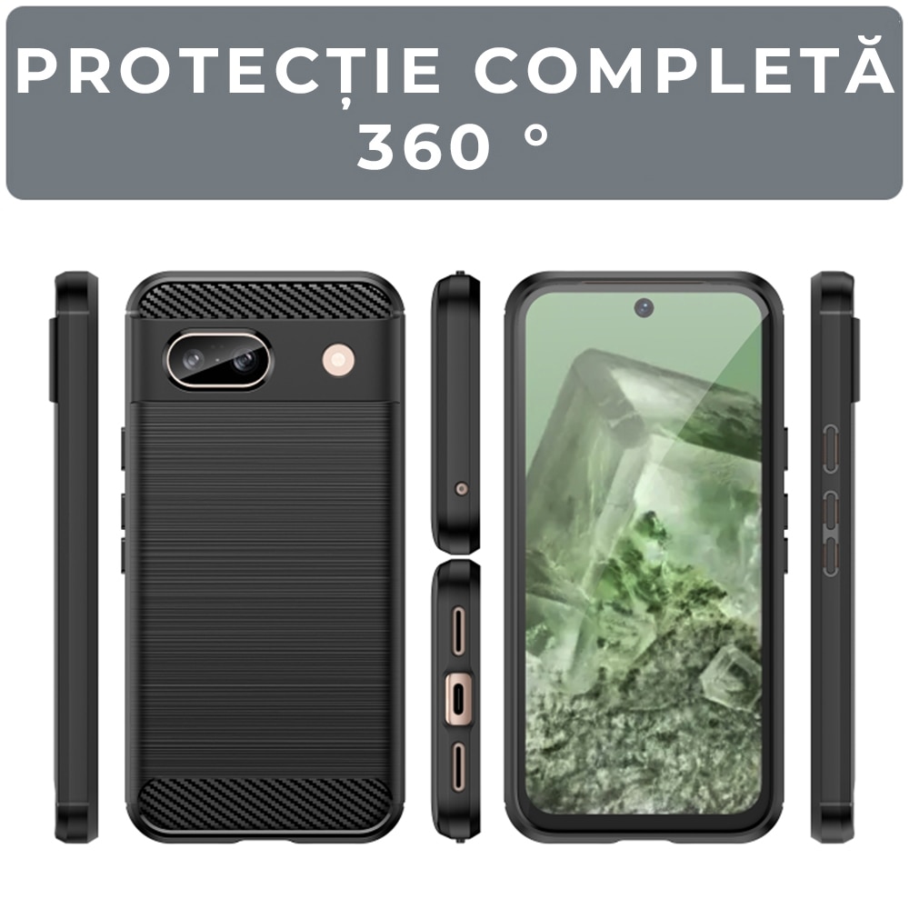 Husa pentru Google Pixel 8a Daden Carbon Flexibila Antisoc, Hybrid Antisoc, Negru