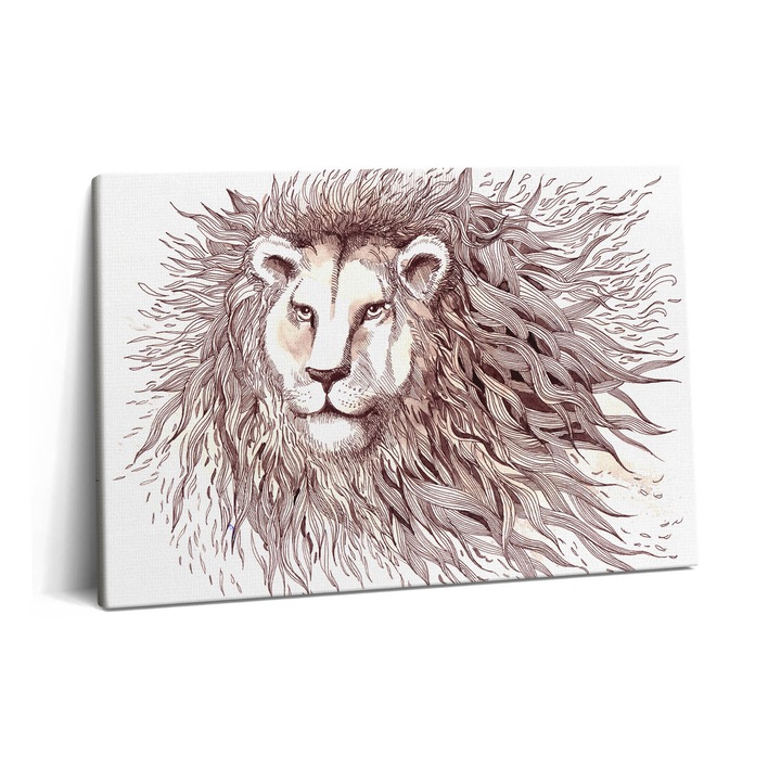Tablou Canvas, Wallfluent, Desen artistic al unui leu, Bej, 60x40 cm, 010030010260000074761