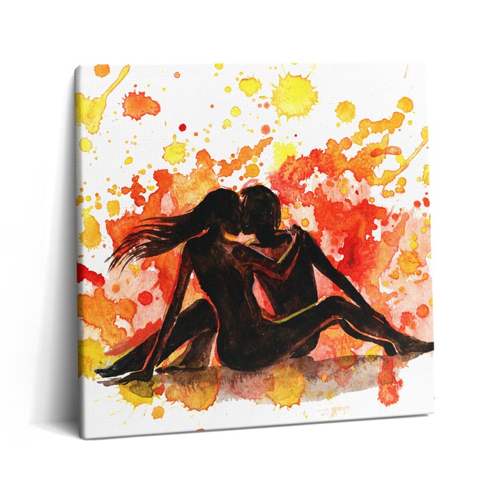 Tablou Canvas, Wallfluent, Cuplu iubitor indragostit, Portocaliu, 60x60 cm, 010030010270000074783