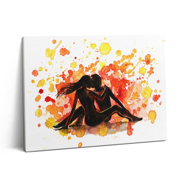 Tablou Canvas, Wallfluent, Cuplu iubitor indragostit, Portocaliu, 80x60 cm, 010030010370000074783