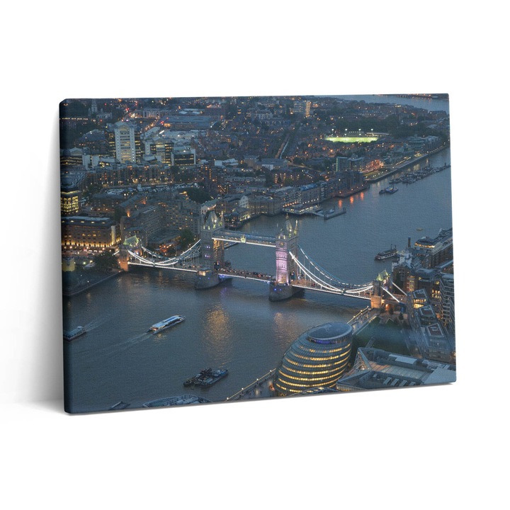 Tablou Canvas, Wallfluent, Tower Bridge Londra noaptea, Albastru, 80x60 cm, 010030010370000075474