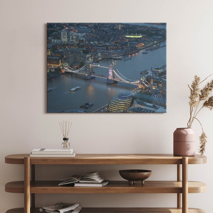 Tablou Canvas, Wallfluent, Tower Bridge Londra noaptea, Albastru, 80x60 cm, 010030010370000075474