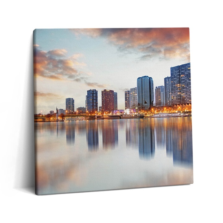 Tablou Canvas, Wallfluent, Panorama Parisului cu Turnul Eiffel, Bej, 60x60 cm, 010030010270000005575