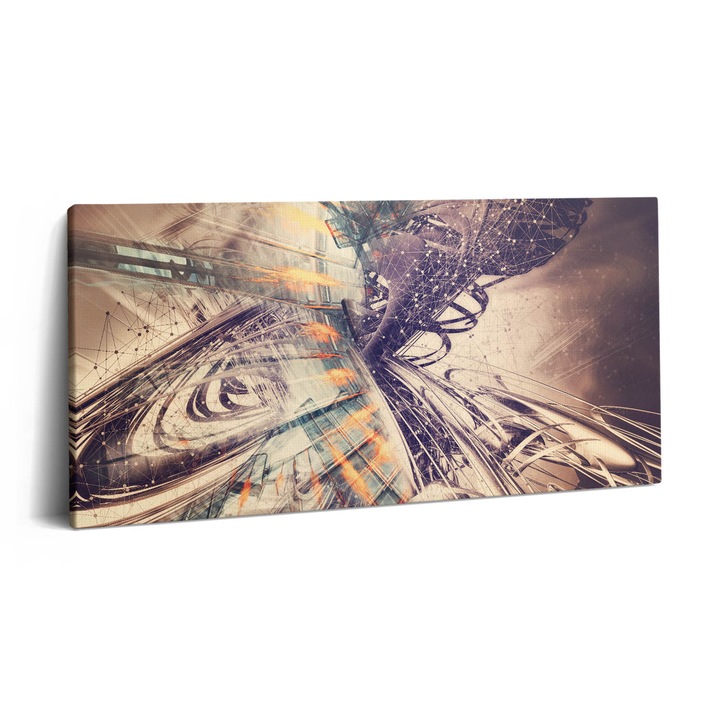 Tablou Canvas, Wallfluent, Mecanism abstract, Bej, 120x60 cm, 010030010060000074947