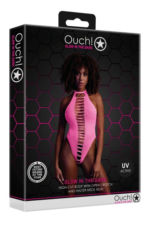 Ouch! body, Magas kivágású, állítható nyakkivágás, nylon/elasztán, neon rózsaszín, XS/XL