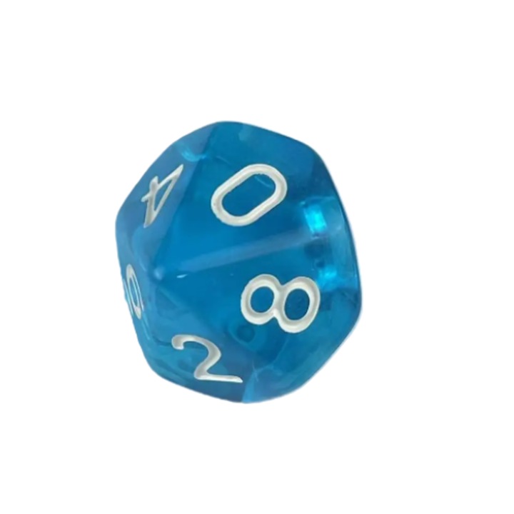 Set de zaruri RPG, Kostka K10, acril, transparent, albastru, standard