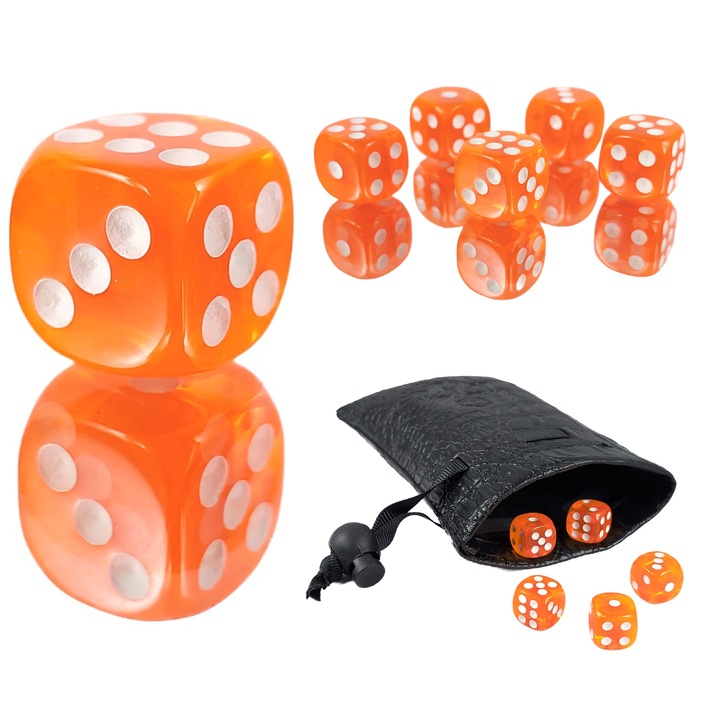 RPG kockakészlet, átlátszó, akril, narancs, 1,1 cm