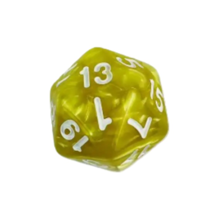 RPG kocka, poliéder, 20 oldal, akril, sokszínű sárga, felnőtteknek/gyerekeknek/családoknak