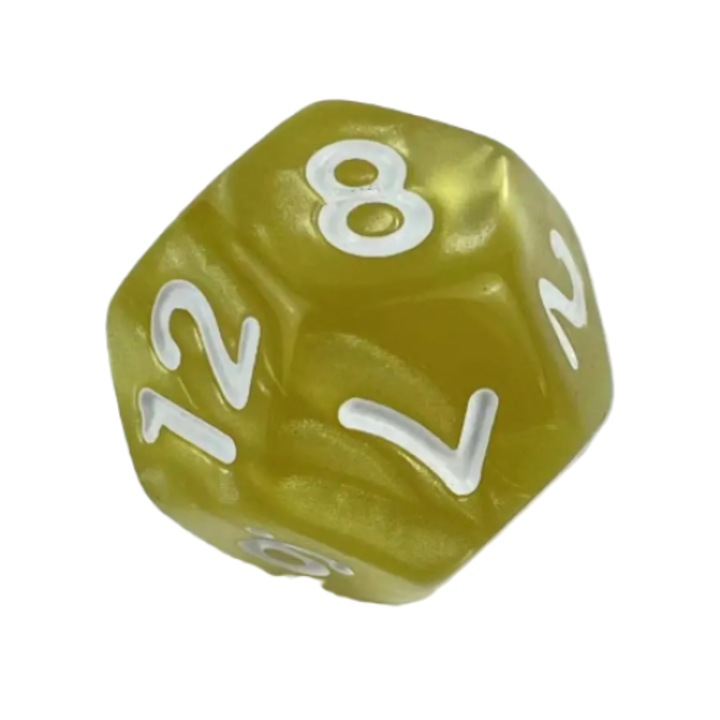 RPG dobókocka, akril, 12 oldalas, sárga, normál, többszínű