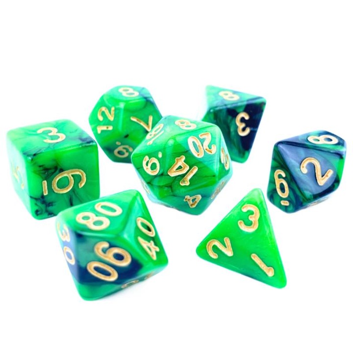 7 db-os RPG dobókocka készlet, zöld akril, felnőtteknek és gyerekeknek