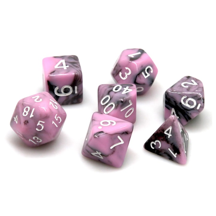 Set de 7 zaruri pentru RPG, acril multicolor, pentru adulti/copii/familie