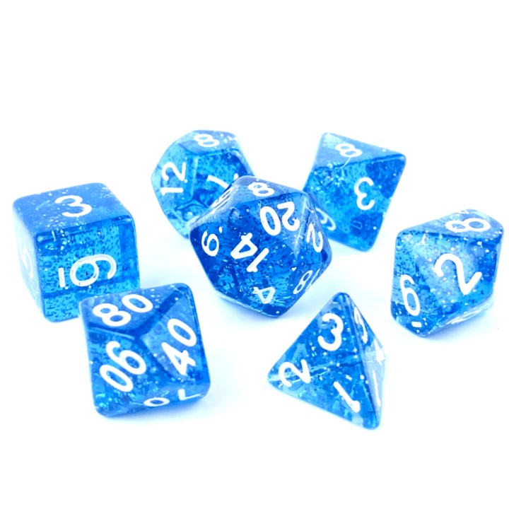 Set de 7 Zaruri pentru RPG, Acril, Albastru