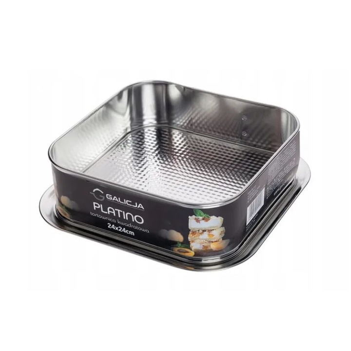 Galicja Platino négyzet alakú tepsi, 24x24x8cm, acél, ezüst