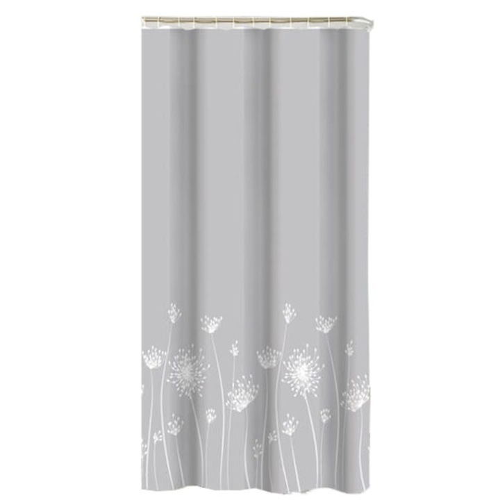 Perdea de dus cu inele, Galicja, Poliester, 180x180cm, Gri/Alb