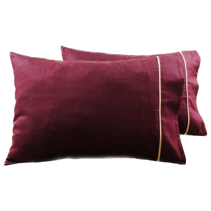 Комплект 2 х калъфки за възглавница с кант, 70 см х 80 см, Casa Bucuriei, бордо, 100% памук, две лица