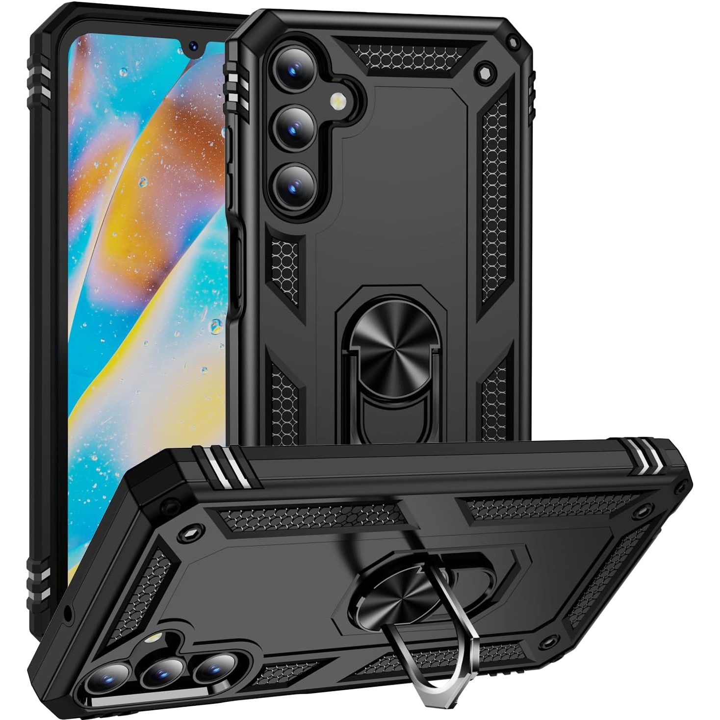 Husa antisoc Hybrid armor cu inel si placuta metalica, compatibila cu Samsung Galaxy A55 5G / Negru
