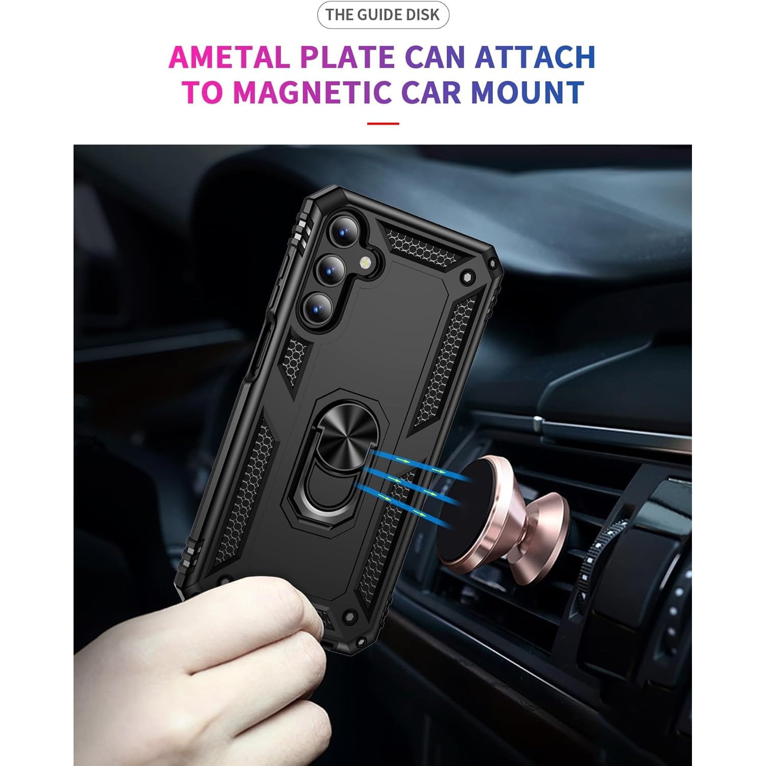 Husa antisoc Hybrid armor cu inel si placuta metalica, compatibila cu Samsung Galaxy A55 5G / Negru
