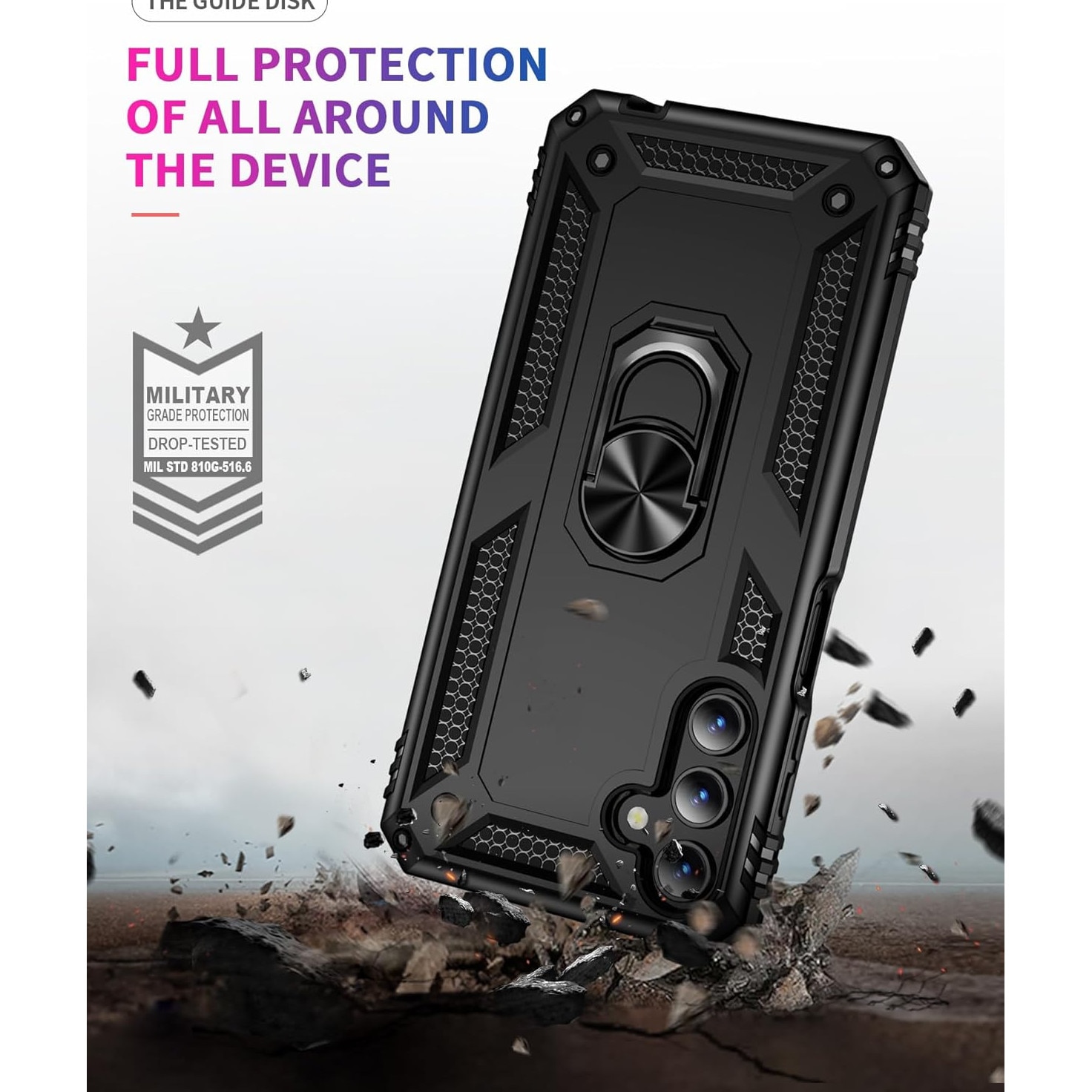 Husa antisoc Hybrid armor cu inel si placuta metalica, compatibila cu Samsung Galaxy A55 5G / Negru