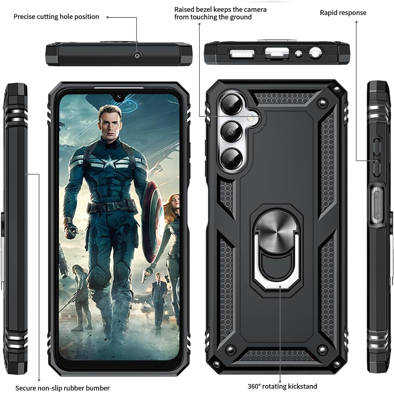 Husa antisoc Hybrid armor cu inel si placuta metalica, compatibila cu Samsung Galaxy A55 5G / Negru