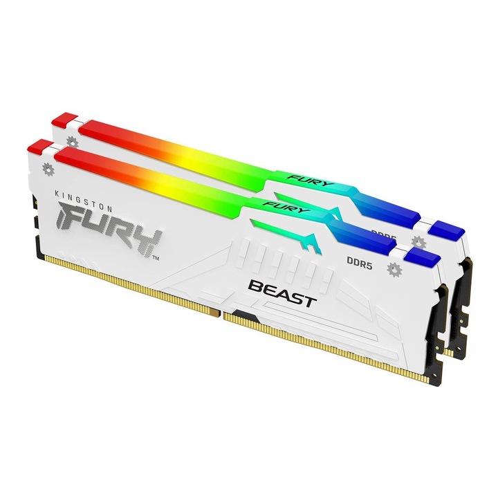Оперативна памет Kingston FURY Beast RGB - DDR5 - kit - 32 GB: 2 x 16 GB - DIMM 288-pin - 6000 MHz / PC5-48000 - CL30 - 1.4 V - unbuffered - on-die ECC - white KF560C30BWEAK2-32