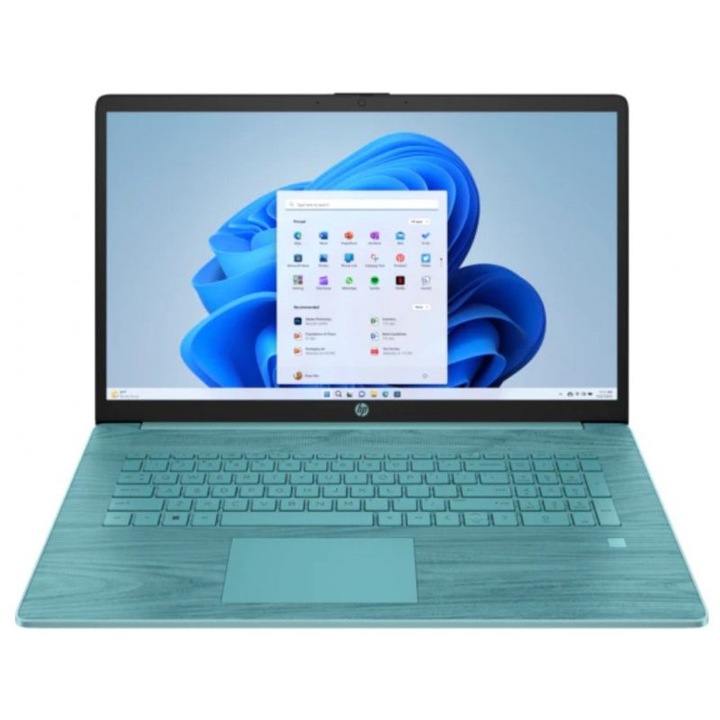 Laptop HP 17, 17.3" Full HD, Intel® Celeron® N4120 pana la 2.6 GHz, 8 GB RAM DDR4 3200, 256 GB SSD, Intel® UHD Graphics 600, Windows 11 Home, Seafoam Teal DDR4