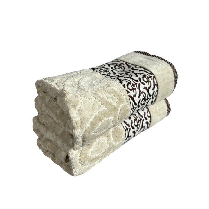 Комплект кърпи, С бродерия лилия, 6 броя, Памук, Слонова кост