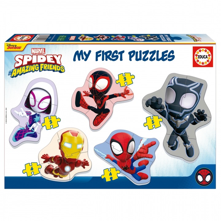 Puzzle progresiv, Educa, Spidey si prietenii sai minunati 5 in 1, 3/3/4/4/5/ piese