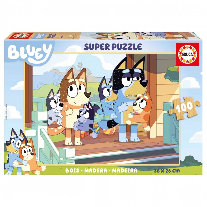 Puzzle din lemn, Educa, Bluey, 100 piese