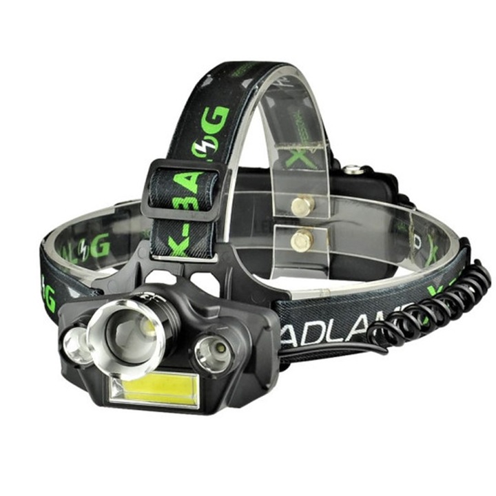 Фенер тип челник 1Tech Alpha T44, Акумулаторна батерия, Зареждане, Черен