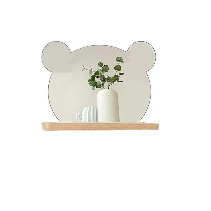 Акрилно козметично огледало без рамка, неправилен дизайн, бяло, с дървена опора