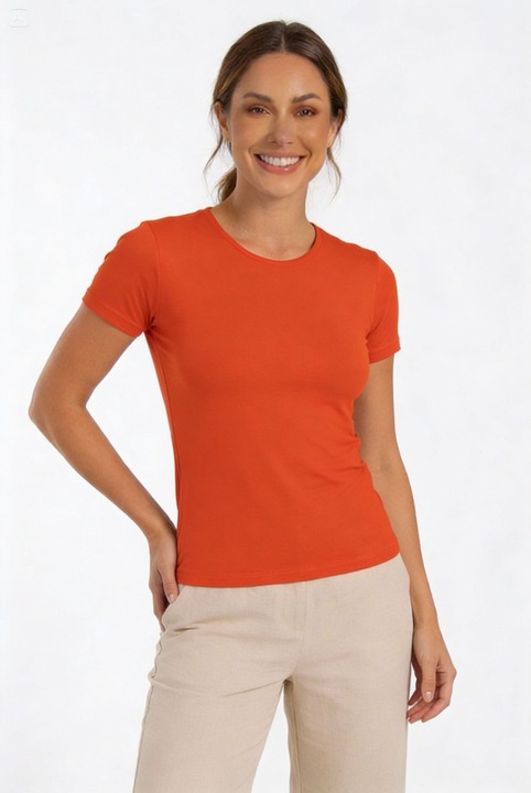 Tricou cu decolteu rotund, Arancia, Viscoza, Portocaliu