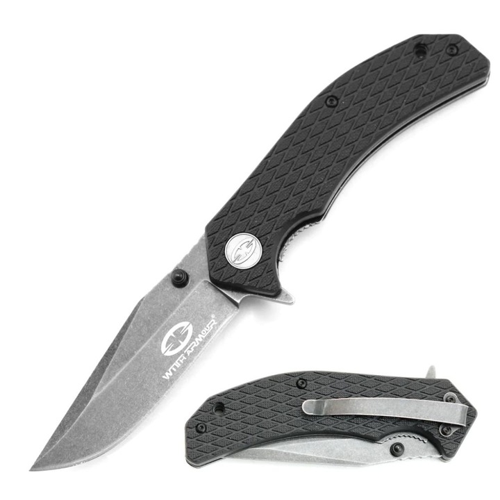 Cutit, WithArmour Butterfly, Lama 440C Stonewash, Inox/Nailon, 20.3x8.9cm, Negru/Argintiu