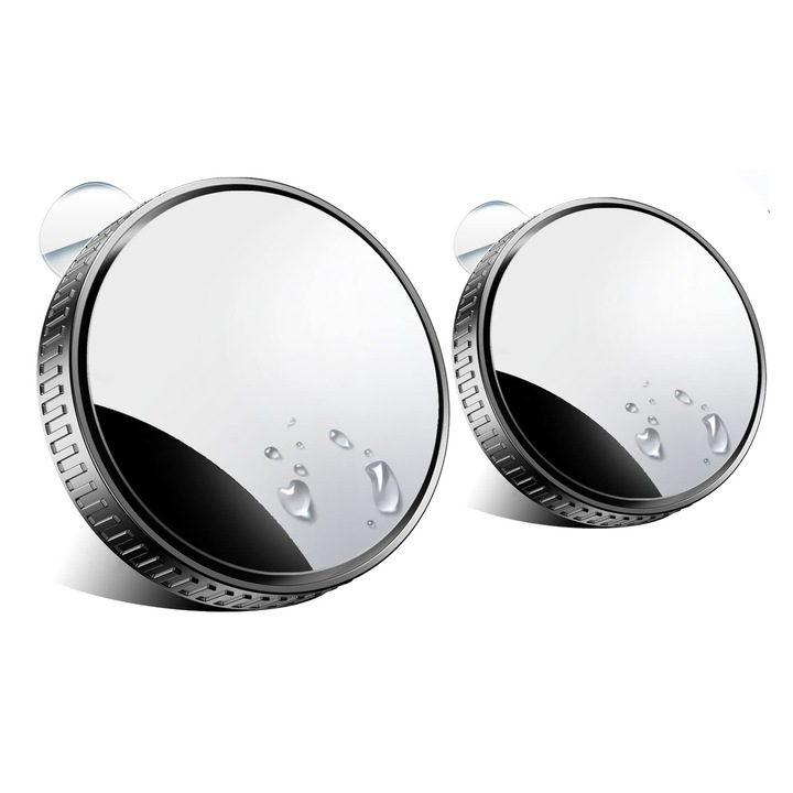 Set 2 oglinzi auto suplimentare, montare cu ventuza, reglaj 360 grade, rezistente la apa si ceata