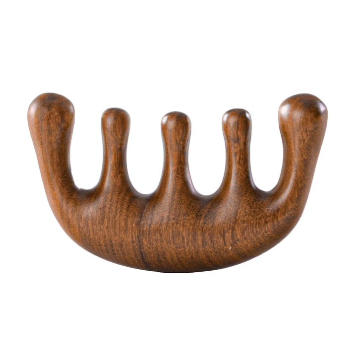 Fejbőr masszázsfésű, természetes fa, hordozható, barna