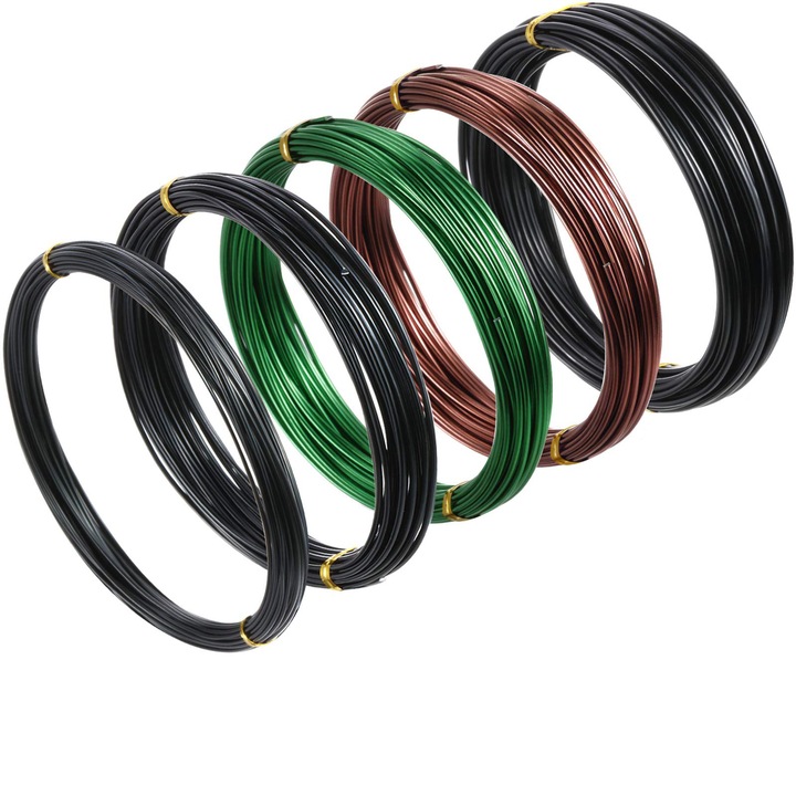 Set 5 Role Sarma Bonsai, 50m, Grosimi 1mm/1.5mm/2mm, Multicolor, 10m fiecare rola