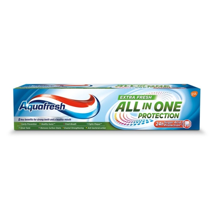 Gsk Aquafresh All in One Protection Crystal White паста за зъби, 100 мл, избелване, защита от кариеси