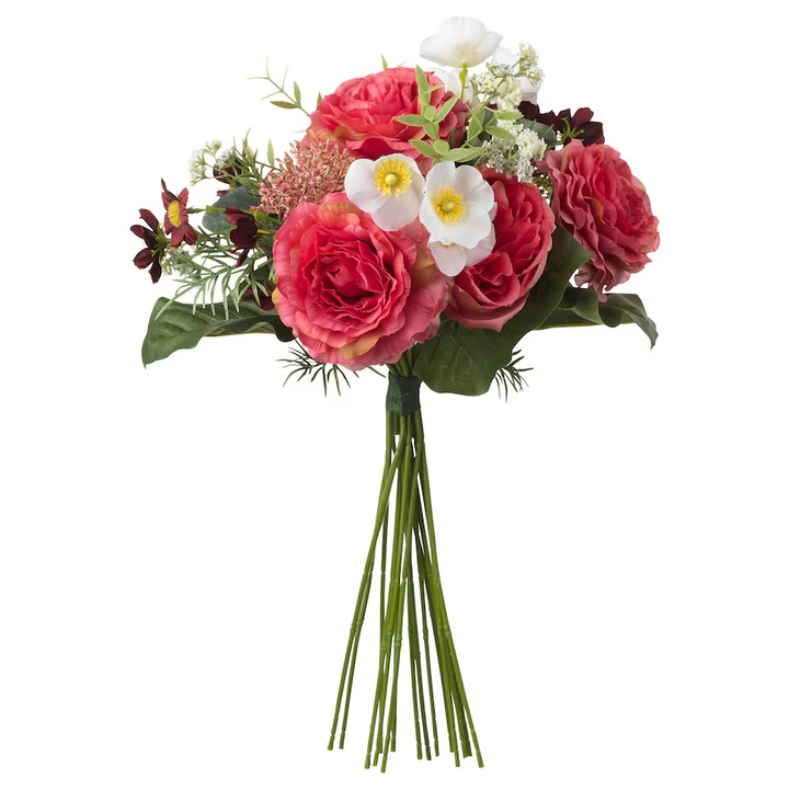 Изкуствен букет, вътрешен/външен, тъмно розов, 50 см