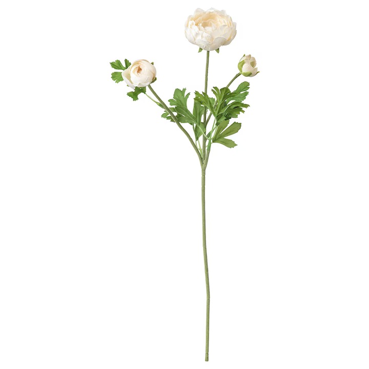 Floare artificiala, interior/exterior, Ranunculus, Alb, 52 cm
