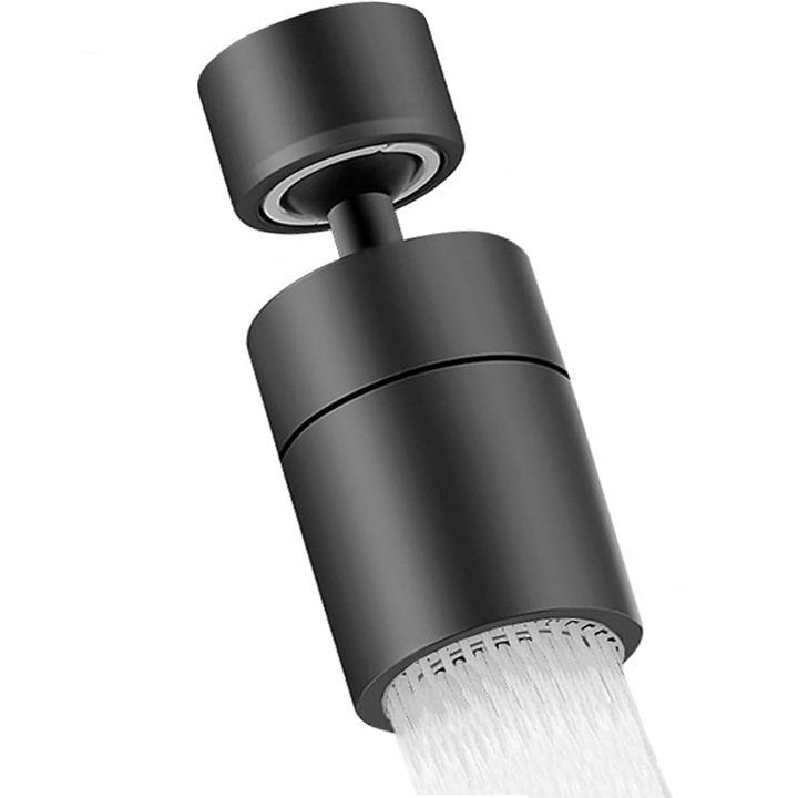 Aerator pivotant pentru robinet, NUODWELL, Cu accesorii de instalare, moduri de dus/bule, tot materialul din cupru, economisirea apei 30-80%, negru
