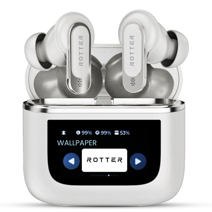 ROTTER безжични bluetooth слушалки със сензорен екран и подобрено шумопотискане, аудио, Bluetooth 5.3, 30 часа живот на батерията, HD микрофон, водоустойчивост, еквалайзер с 5 режима, сребристи