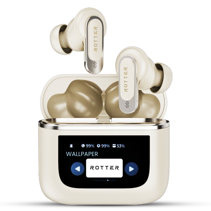 ROTTER безжични bluetooth слушалки със сензорен екран и подобрено шумопотискане, аудио, Bluetooth 5.3, 30 часа живот на батерията, HD микрофон, водоустойчивост, еквалайзер с 5 режима, злато