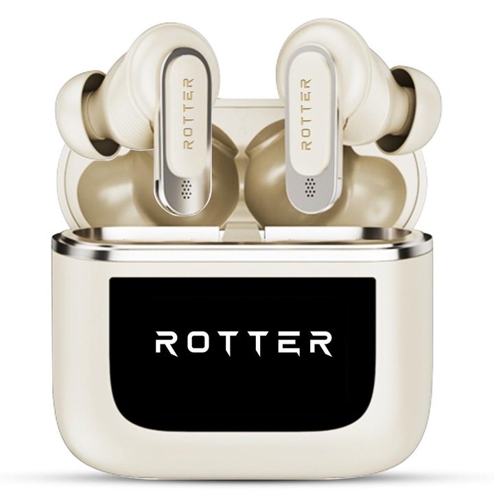 ROTTER безжични bluetooth слушалки със сензорен екран и подобрено шумопотискане, аудио, Bluetooth 5.3, 30 часа живот на батерията, HD микрофон, водоустойчивост, еквалайзер с 5 режима, злато