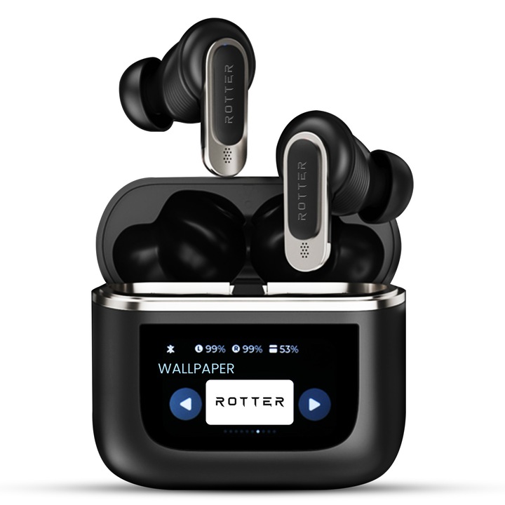 ROTTER безжични bluetooth слушалки със сензорен екран и подобрено шумопотискане, аудио, Bluetooth 5.3, 30 часа живот на батерията, HD микрофон, сензорно/тъч управление, водоустойчиви, спортни, универсална съвместимост, еквалайзер с 5 режима, черни