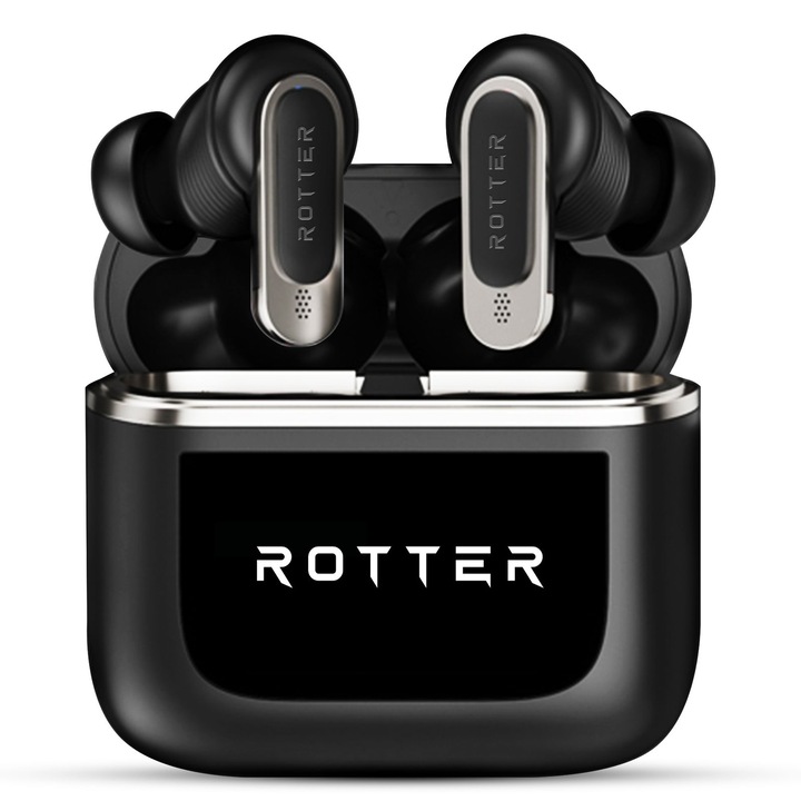 ROTTER безжични bluetooth слушалки със сензорен екран и подобрено шумопотискане, аудио, Bluetooth 5.3, 30 часа живот на батерията, HD микрофон, сензорно/тъч управление, водоустойчиви, спортни, универсална съвместимост, еквалайзер с 5 режима, черни