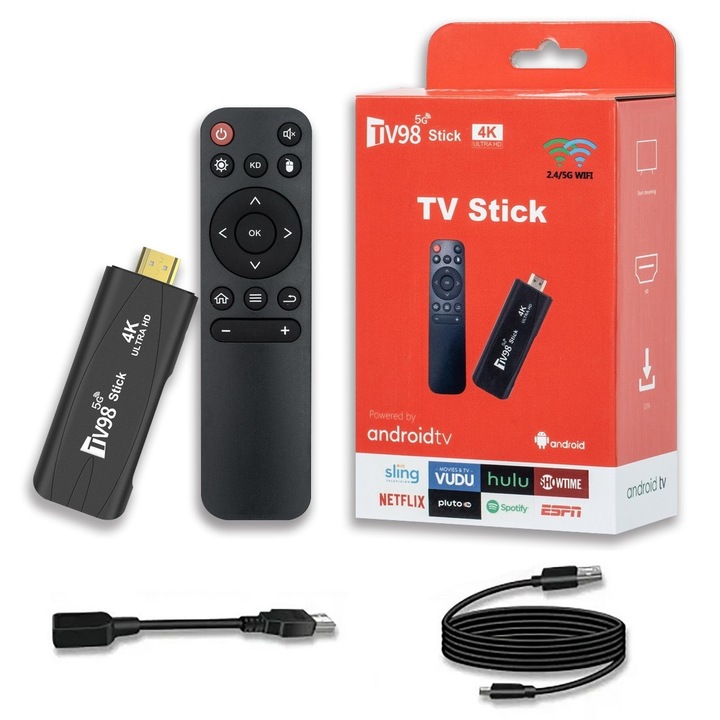 Mediaplayer EXCITAT® TV Stick, 4K 60 FPS, Quad-core, 2.4G/5G WIFI, Bluetooth, HDMI, Android 12.1, Negru