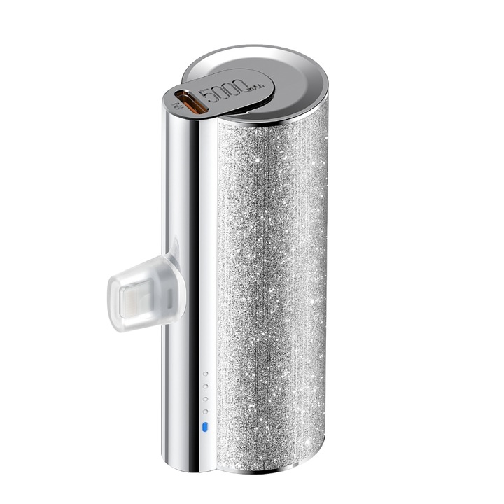 Power bank, veger, lipstick-L, 5000mah, 12w, lightning, usb, Silver