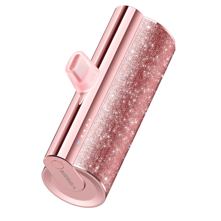 Power Bank VEGER LIPSTICK-C, 5000mAh, USB-C, 12W, 100 x 22 x 22 mm, розов