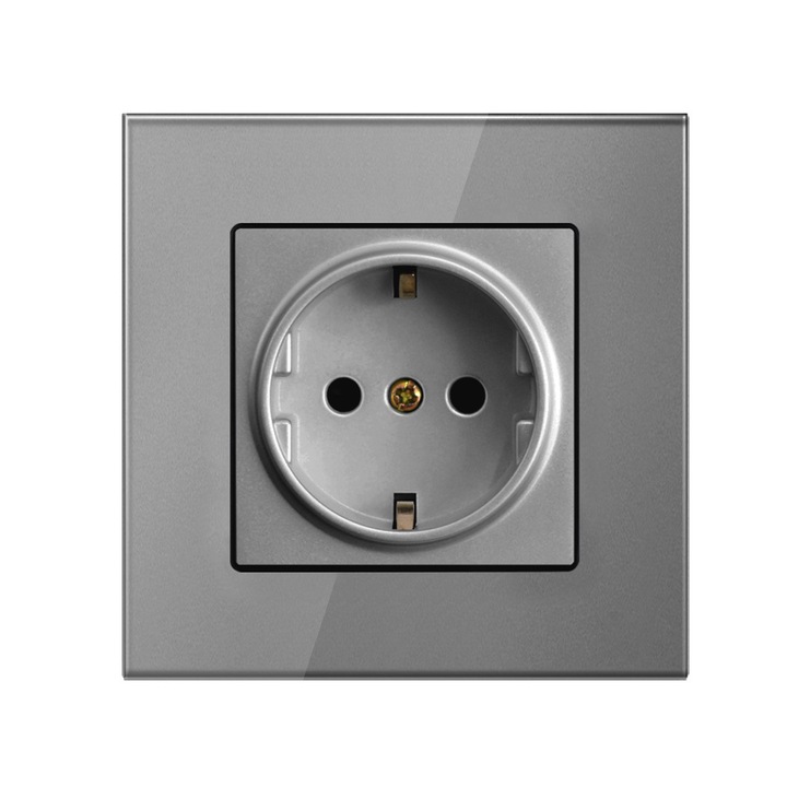Обикновен контакт със стъклена рамка, NUODWELL, 16A, 4000W, Цветен дизайн, Лесен за инсталиране, За хотели, ресторанти, домове, обществени места, Сив
