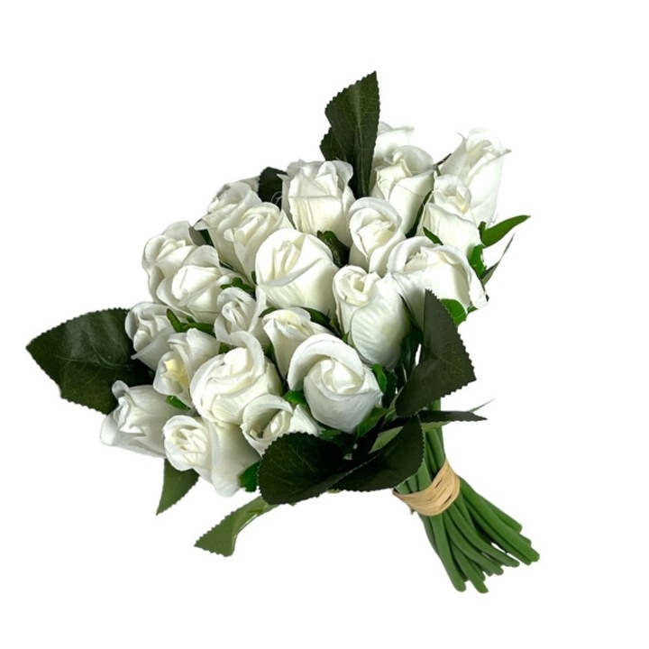 Buchet de trandafiri, textil 24x20 cm, alb